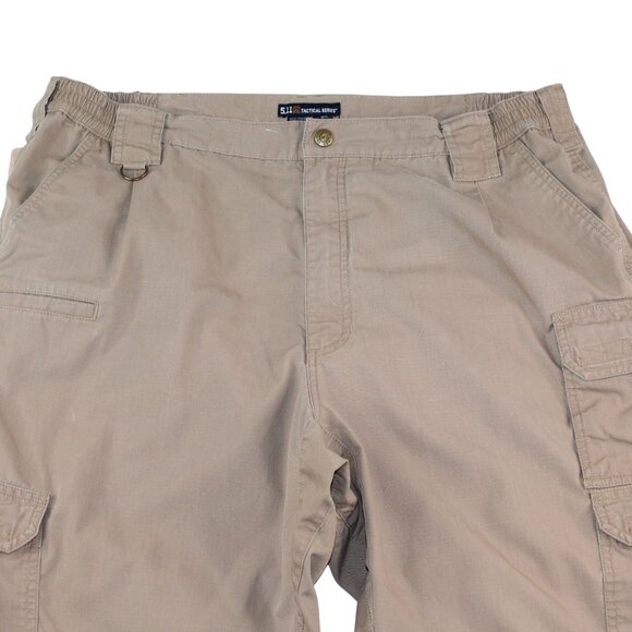 5.11 Tactical Series Cargo Pants Sz 38 X 32 Tan Brown Ripstop Elastic Waistband - Picture 15 of 16